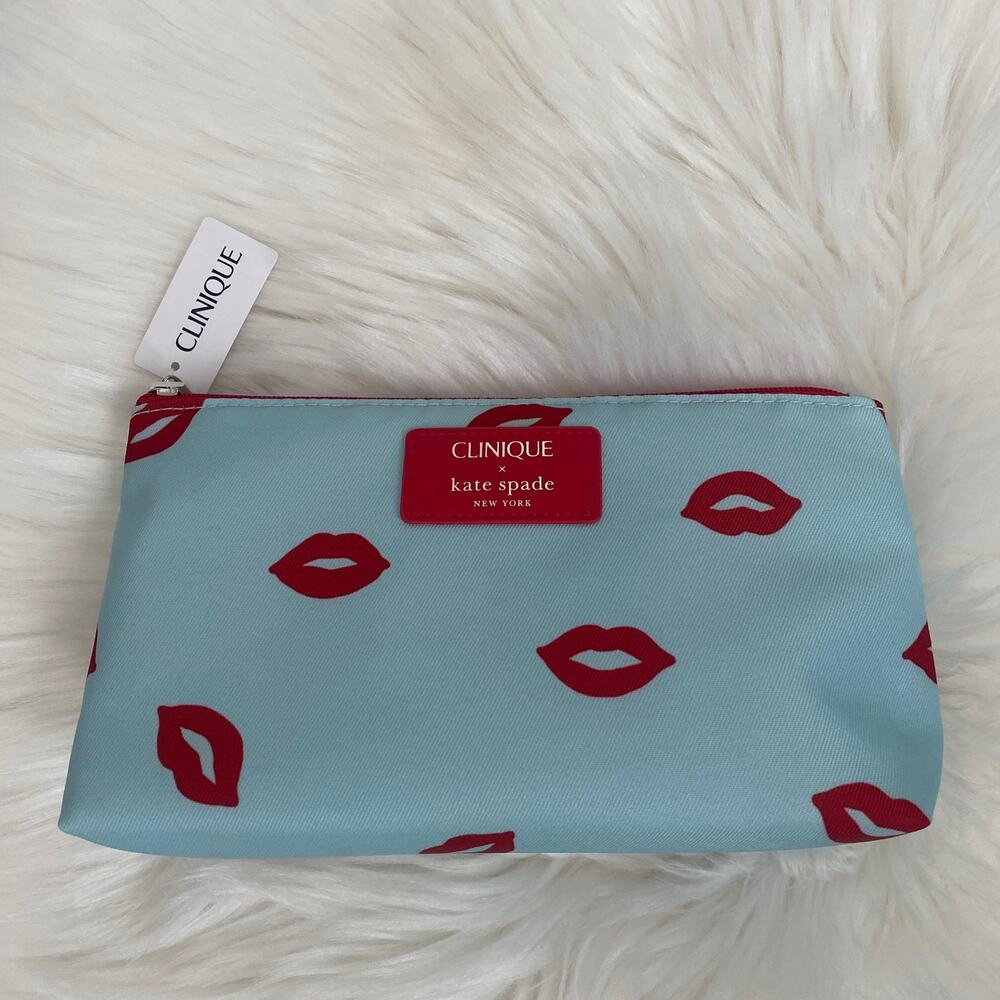 NEW Clinique x Kate Spade Makeup cosmetic bag pouch lips